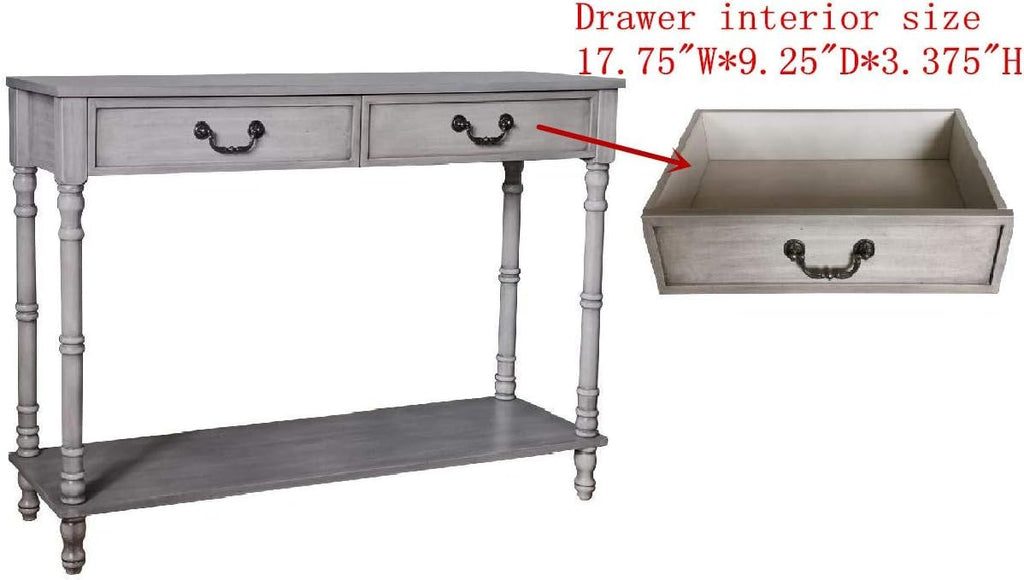 Washed Oak Wood Console Table with 2 Drawers P1140