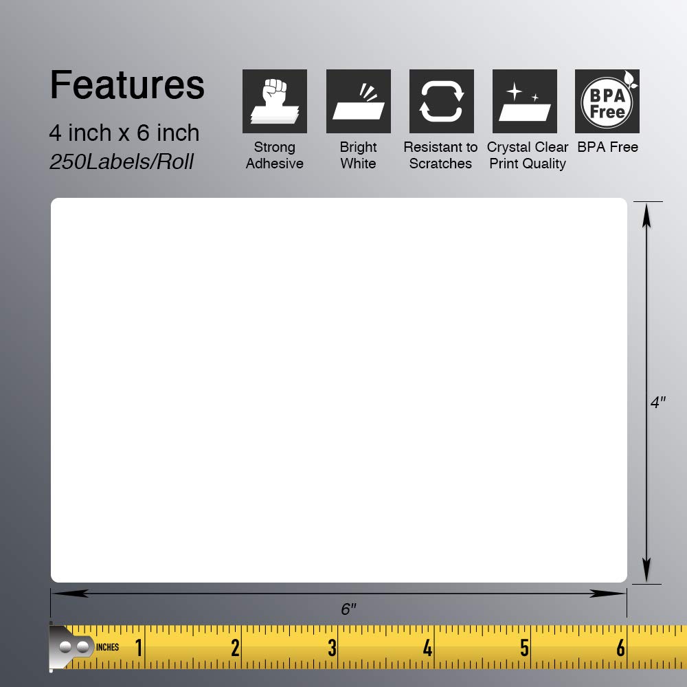 4" x 6" Shipping Thermal Label, 12 Roll/3000 Labels Y315