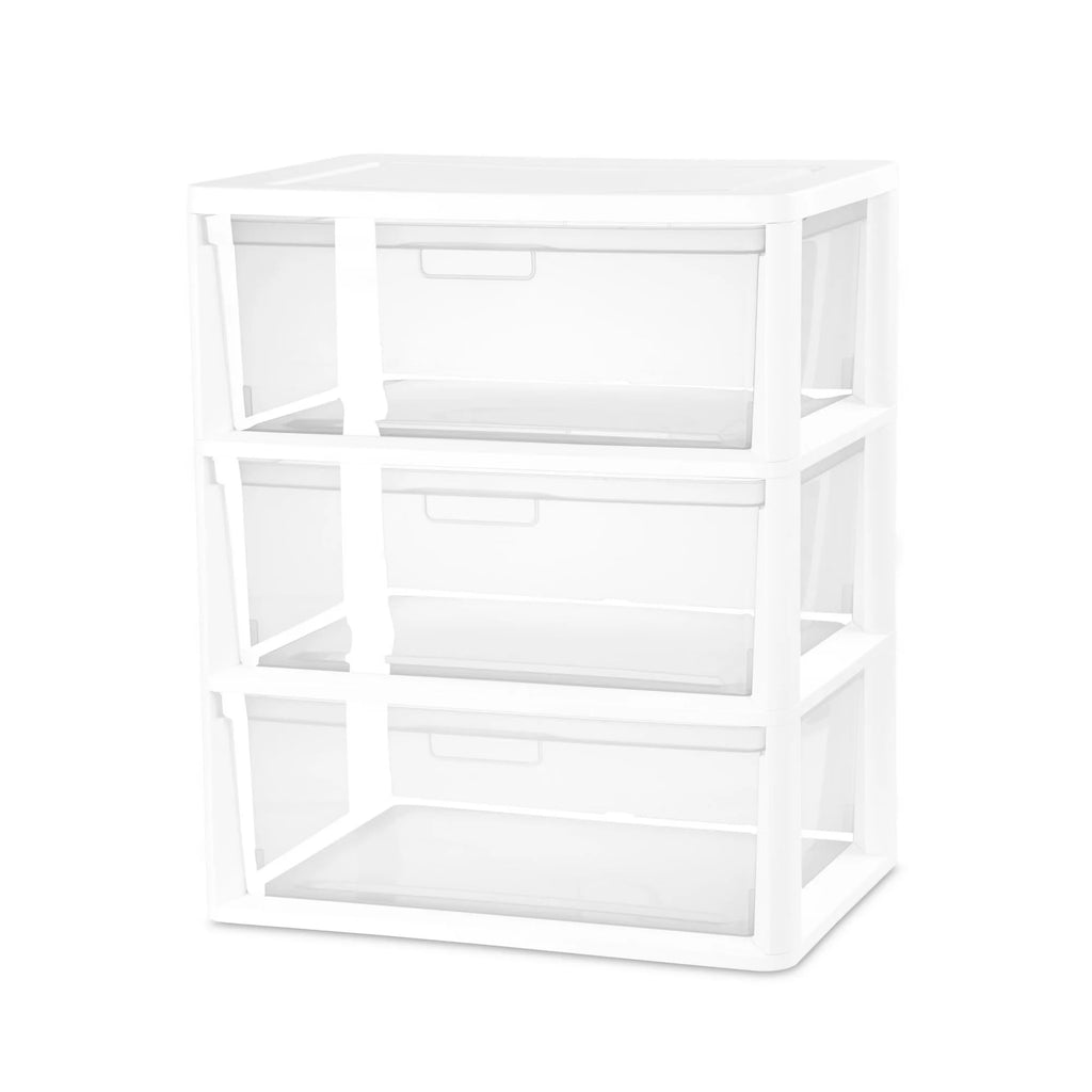 White 3-Drawer Plastic Storage Tower with Clear Bins V30914