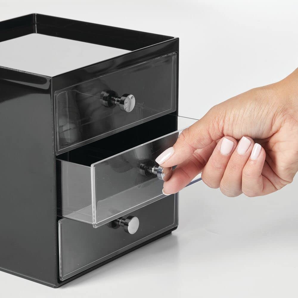 Makeup Organizer Storage Cube with 3 Drawers Black/Clear B3191