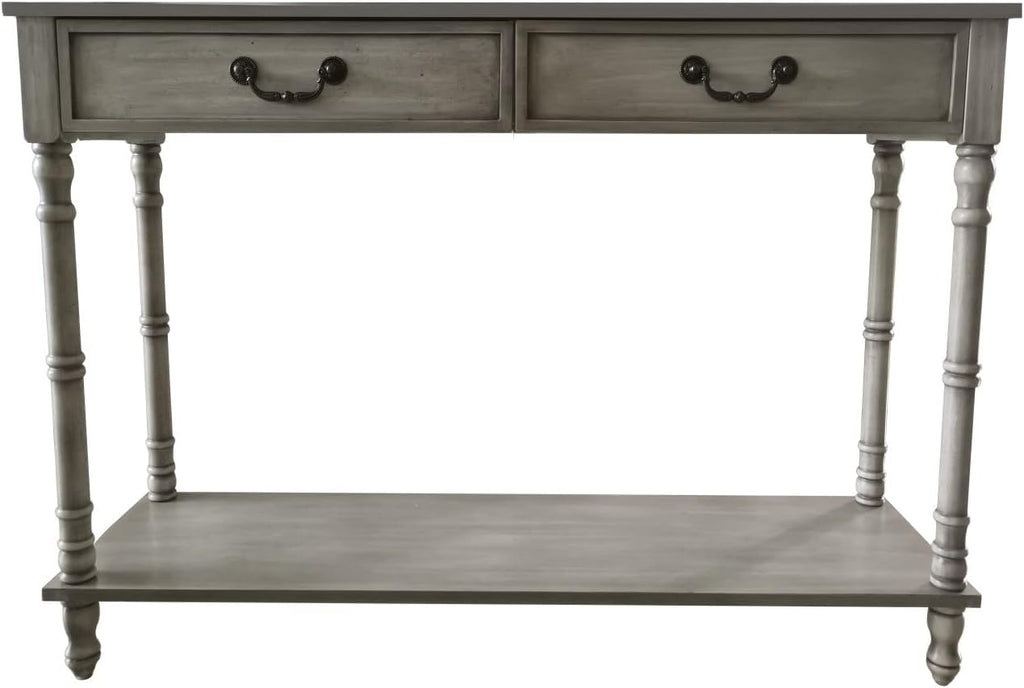 Washed Oak Wood Console Table with 2 Drawers P1140