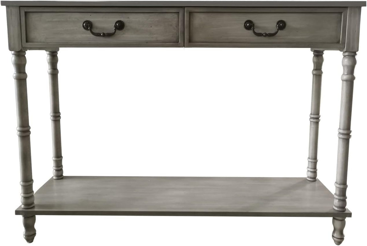 Washed Oak Wood Console Table with 2 Drawers P1140