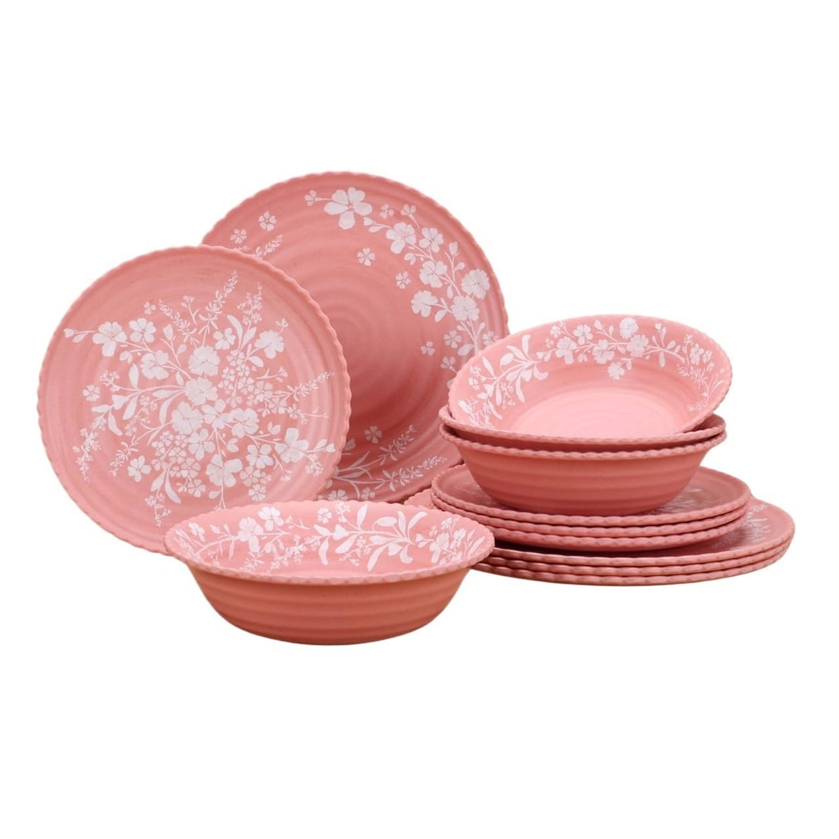 12-Piece Pink Bamboo Melamine Dinnerware Set U998