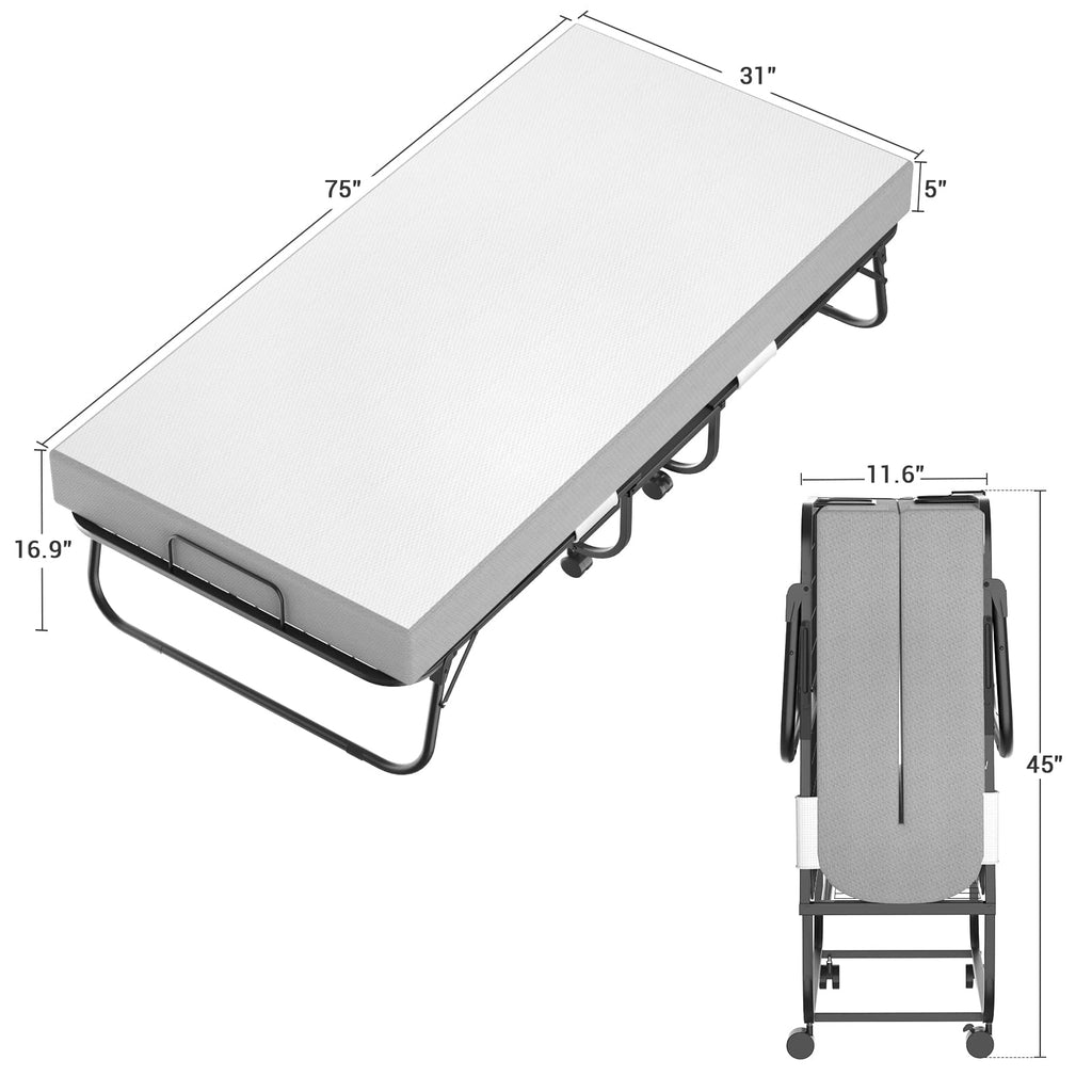 75" x 31" Folding Bed with Memory Foam Mattress N37357