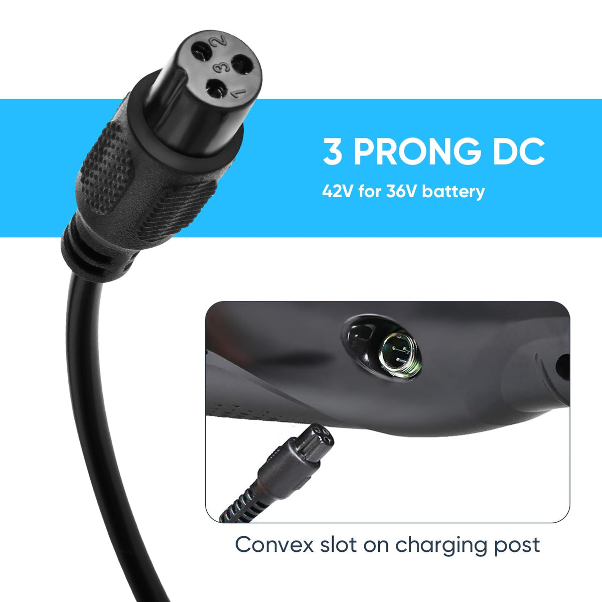 42V 2A Battery Charger 3 Prong Inline Connector U27748