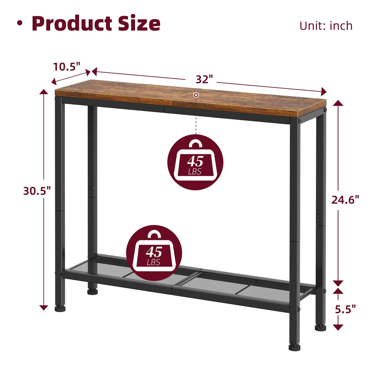 Rustic Brown Console Table with Storage Shelf D763