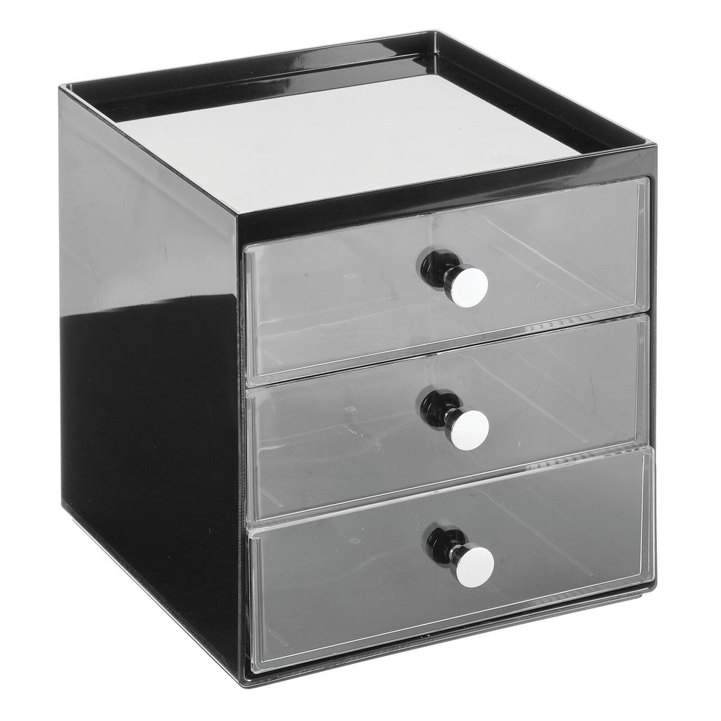 Makeup Organizer Storage Cube with 3 Drawers Black/Clear B3191