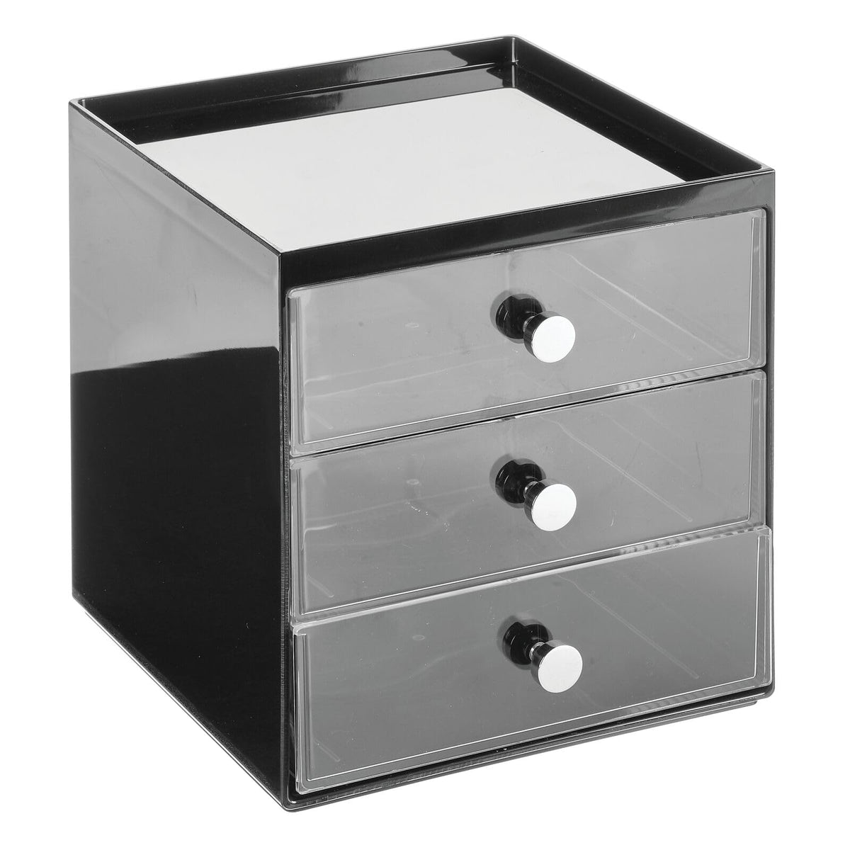 Makeup Organizer Storage Cube with 3 Drawers Black/Clear B3191