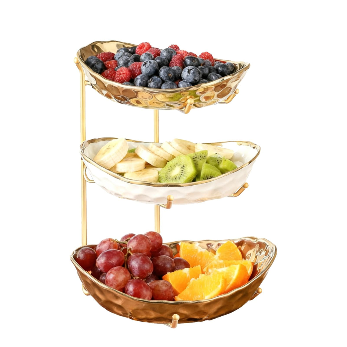 3 Tier Ceramic Fruit Bowl with Metal Stand B971005