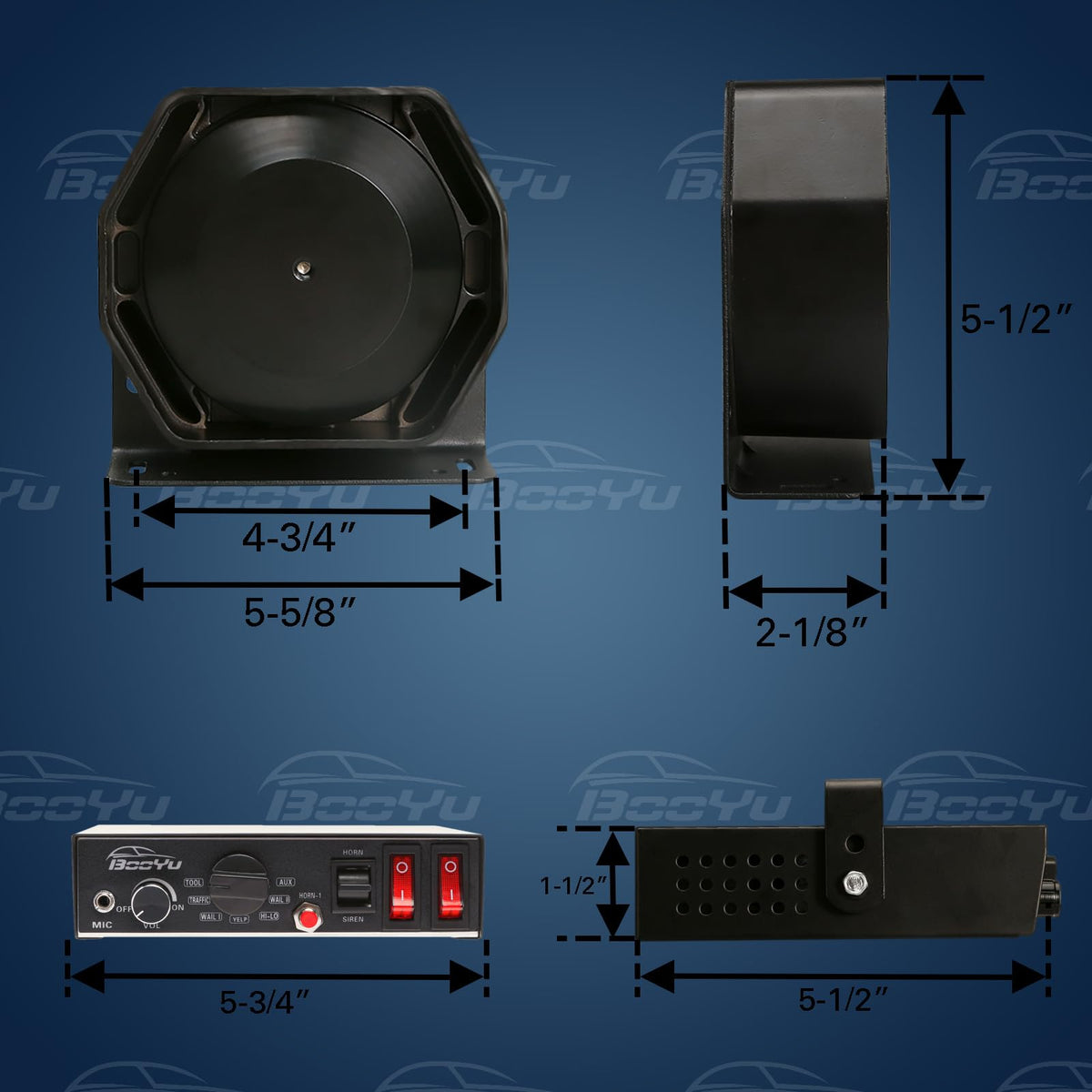 12V 200W 9Tone Slim Speaker Horn Alarm PA System Emergency Siren X7430