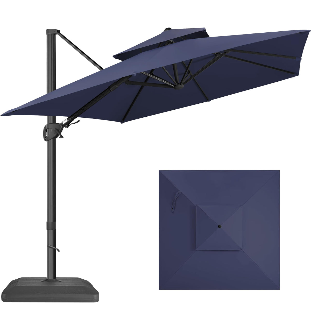 10x10 FT Square Navy Blue Cantilever Patio Umbrella J824639