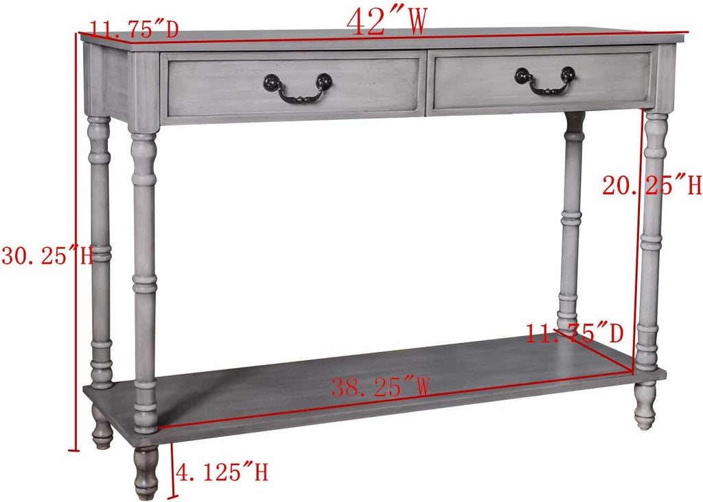 Washed Oak Wood Console Table with 2 Drawers P1140