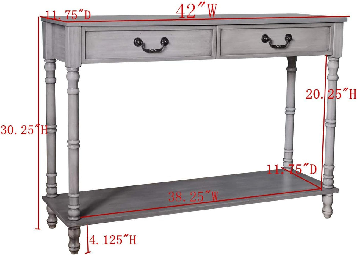 Washed Oak Wood Console Table with 2 Drawers P1140