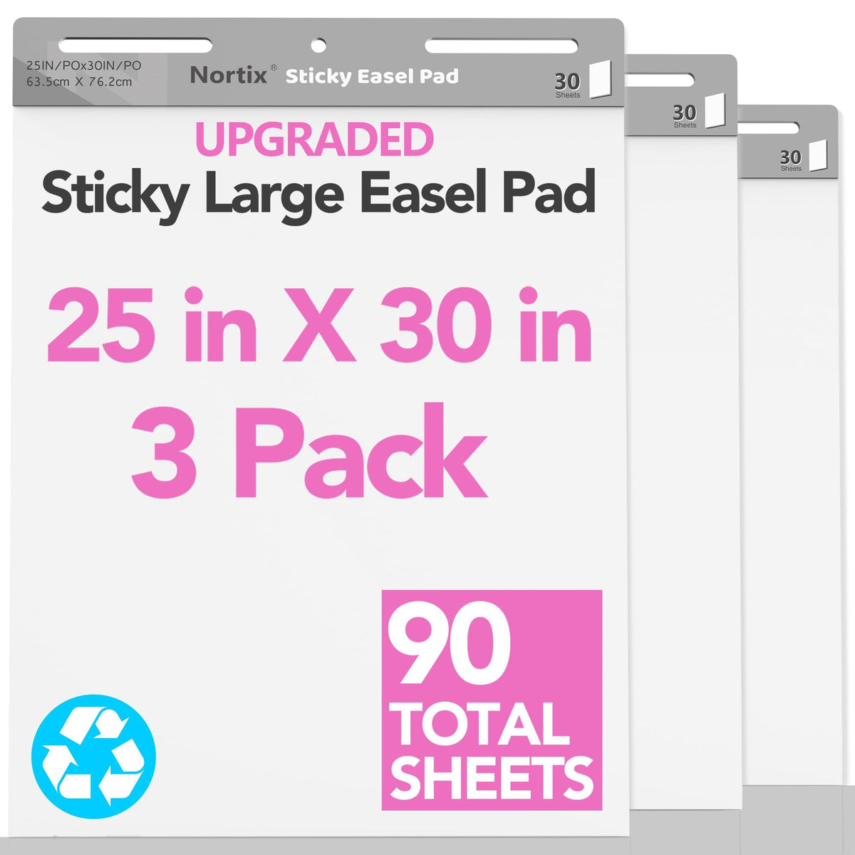 Flip Chart Paper, Sticky Easel Pads, 25 x 30 inch, 30 Sheets/Pad, 3 Pads M338381