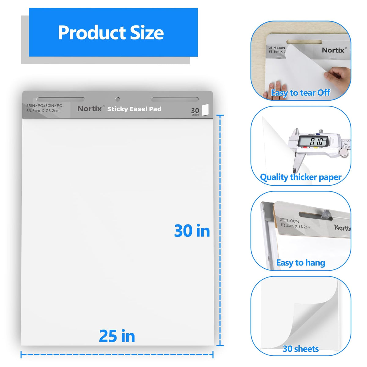 Flip Chart Paper, Sticky Easel Pads, 25 x 30 inch, 30 Sheets/Pad, 3 Pads M338381