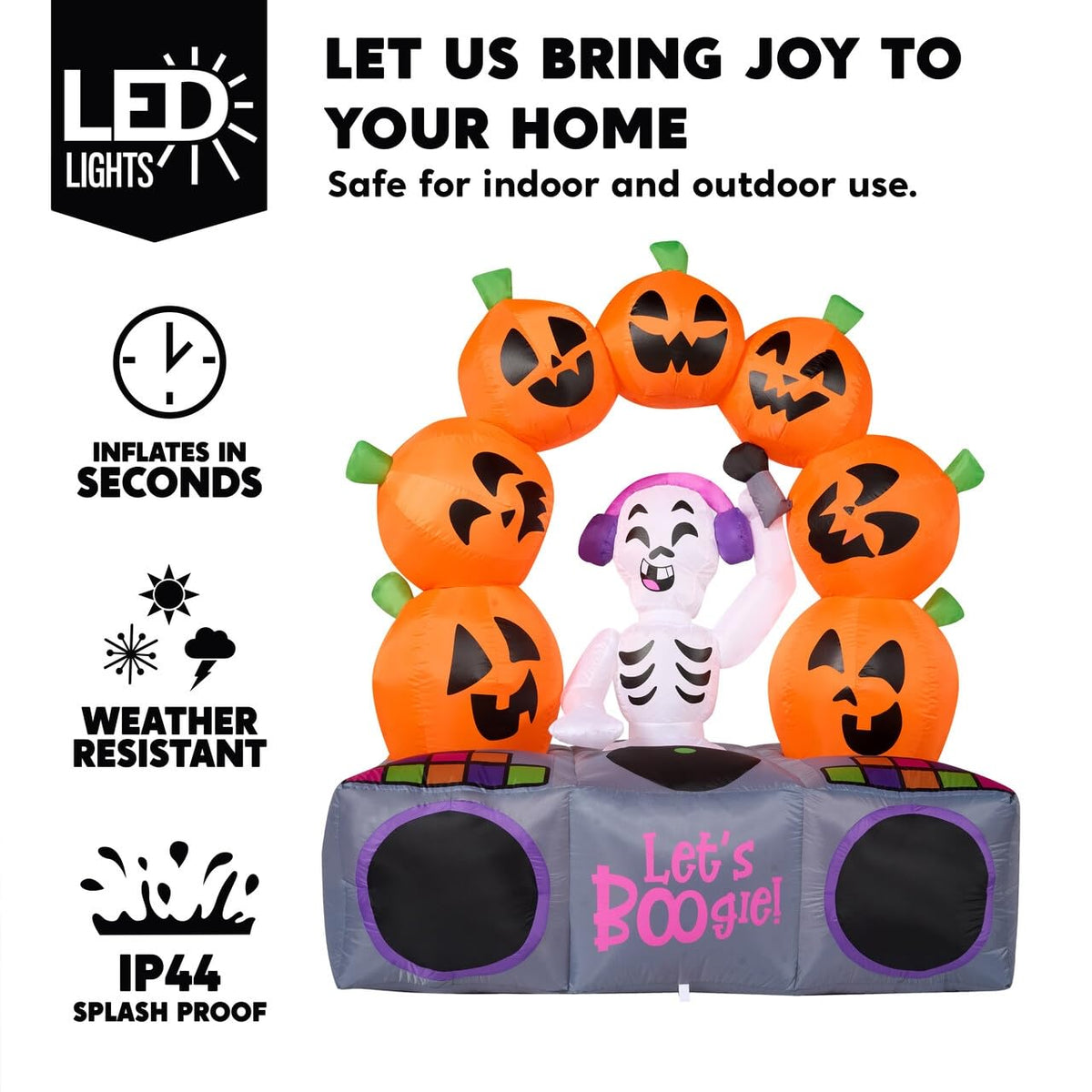 6 FT Inflatable Music Skeleton and Pumpkin with Colorful LEDs D348
