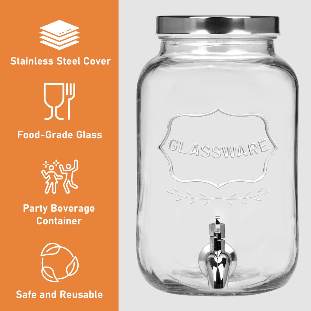 2 Pack 1 Gallon Glass Drink Dispensers with Stand & Spout Z88874