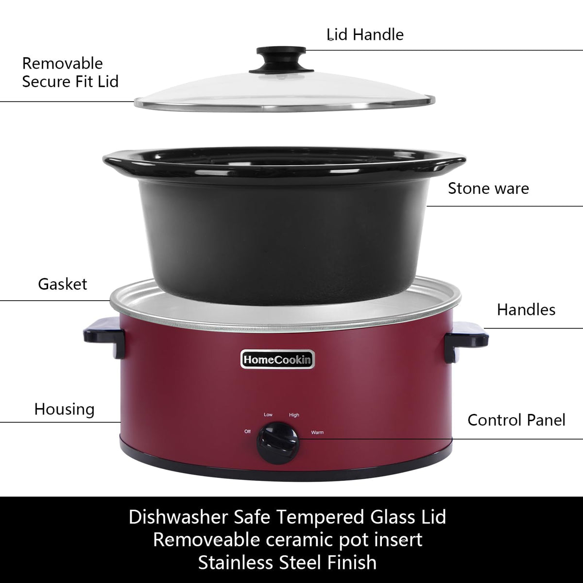 7 Quart Oval Manual Slow Cooker with 3 Cooking Settings A8236