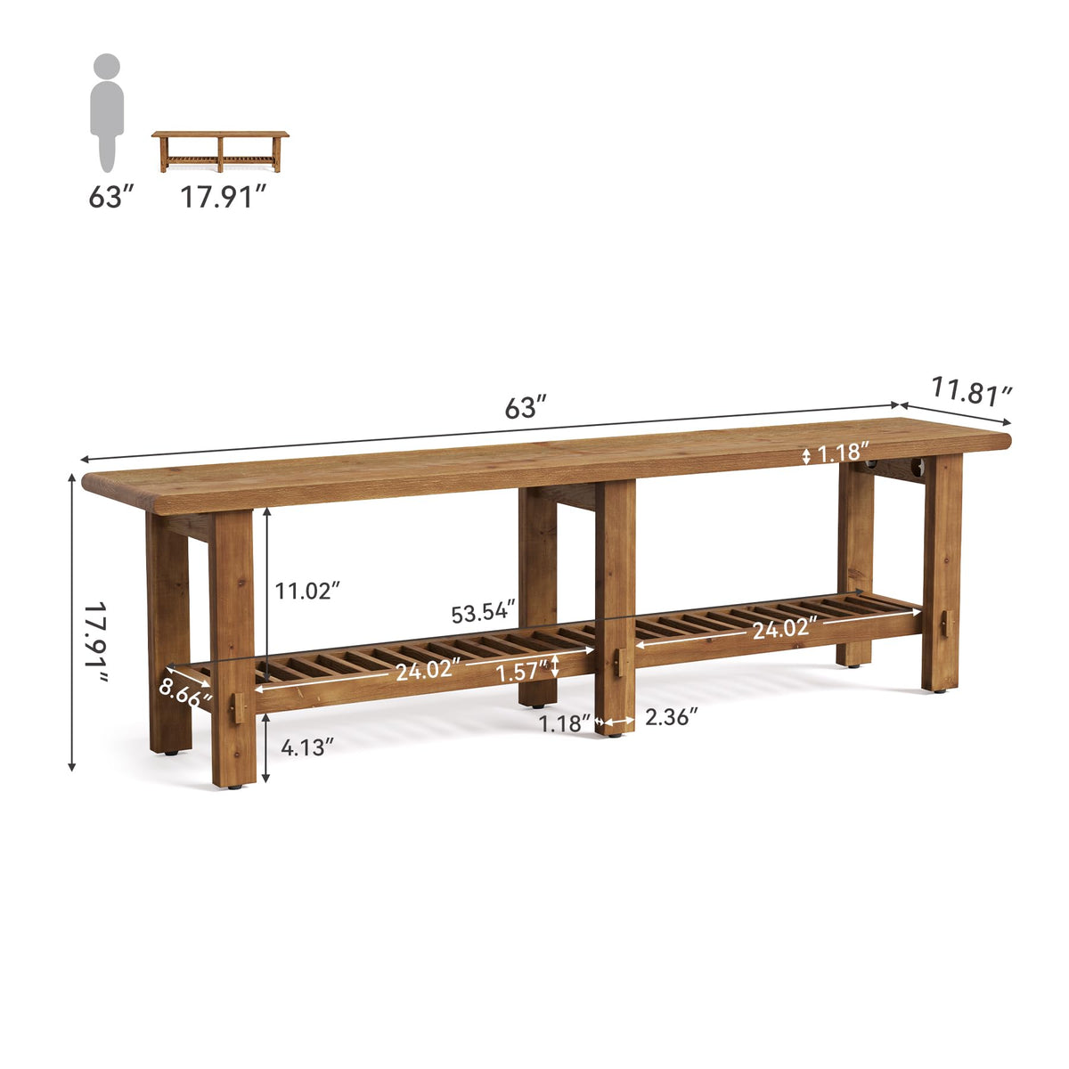 Solid Wood Shoe Bench with Storage Rack B627699