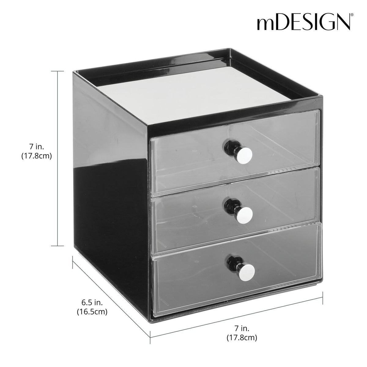 Makeup Organizer Storage Cube with 3 Drawers Black/Clear B3191