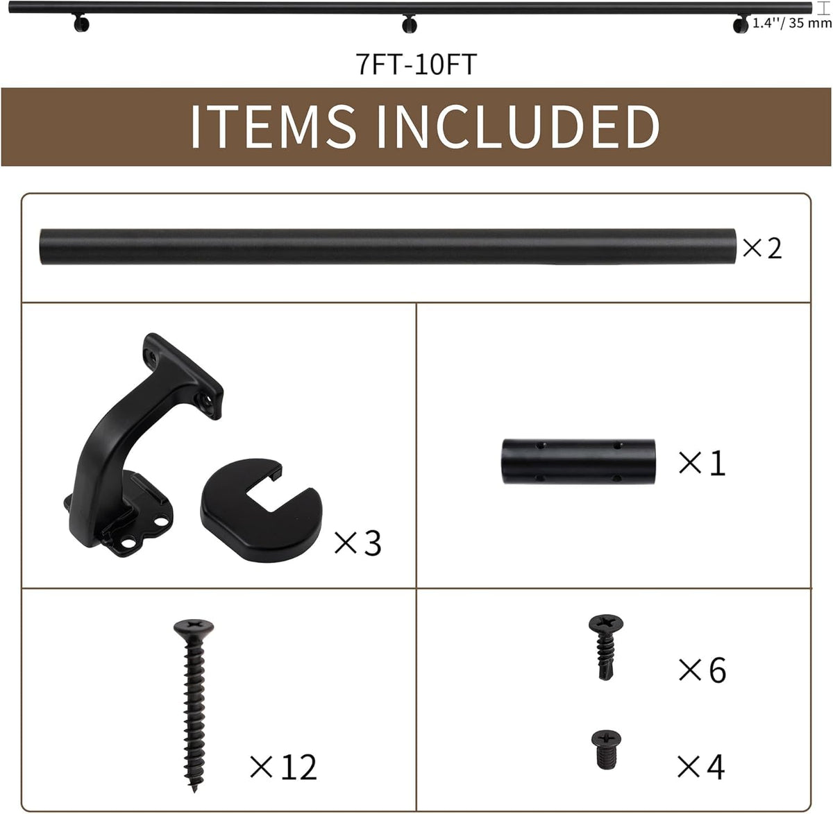 7 FT Matte Black Aluminum Handrail Set T626