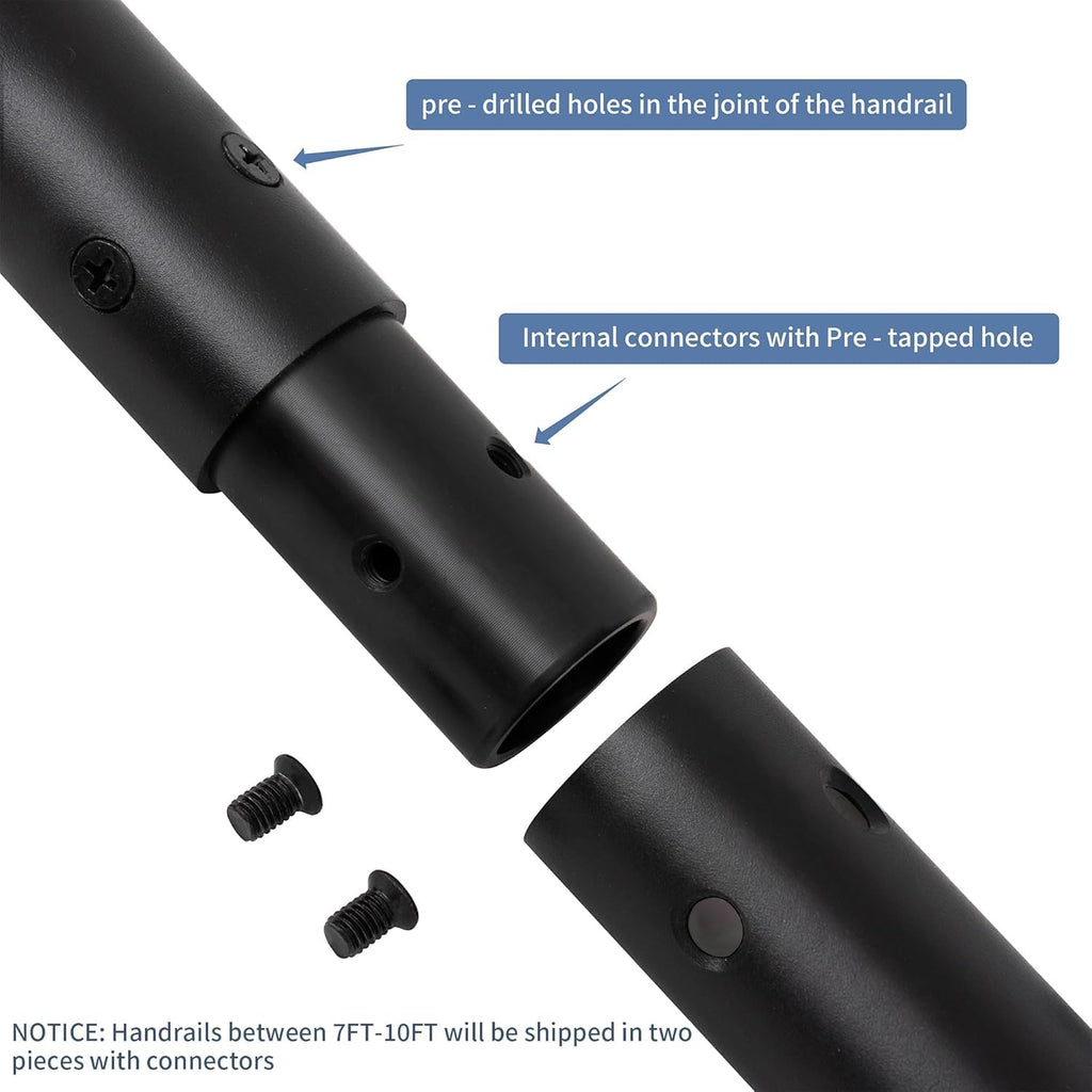 7 FT Matte Black Aluminum Handrail Set T626