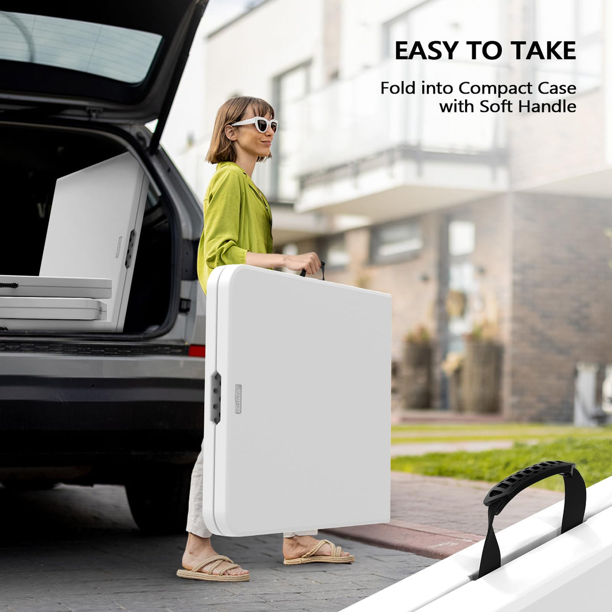 6 Foot White Plastic Folding Table with Carrying Handle D584935