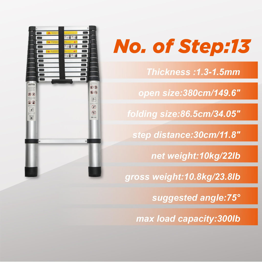 12.5FT Aluminum Telescoping Ladder 300 lbs J718