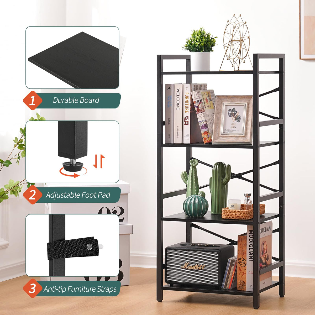 4 Tier Metal Wood Bookshelf I9366