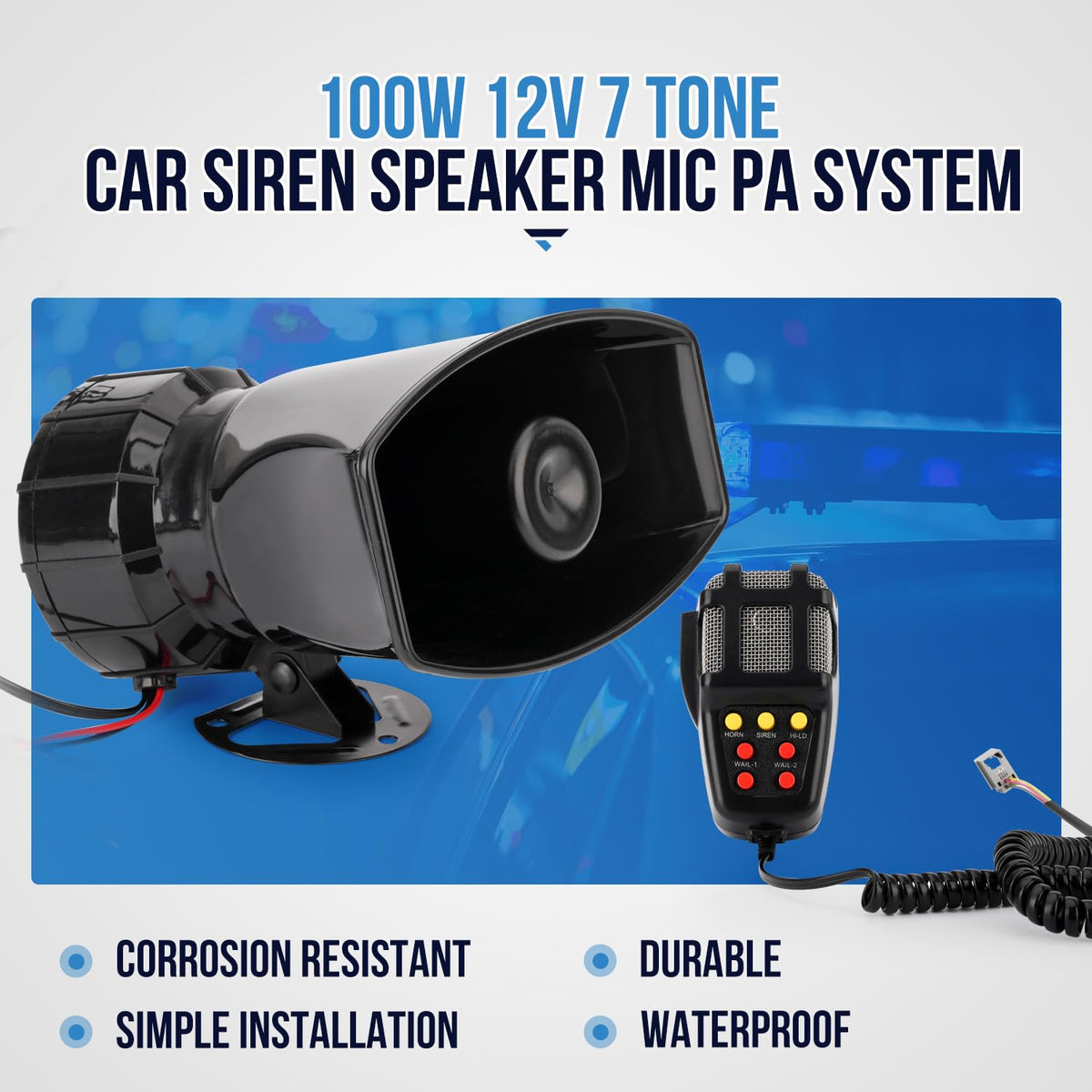 7 Tone 12V 100W Car Siren Horn with Microphone J1224