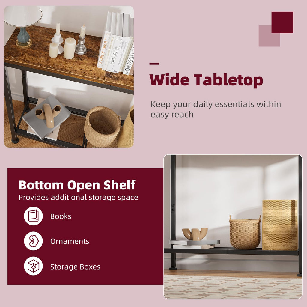 Rustic Brown Console Table with Storage Shelf D763