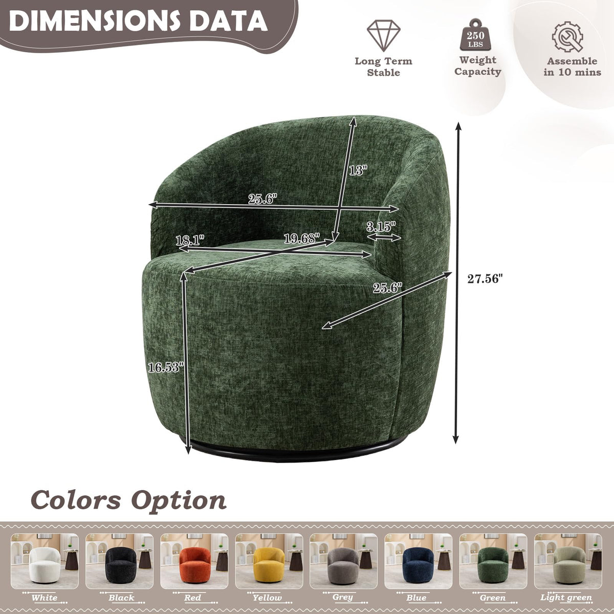 Green Chenille Swivel Barrel Chair O566