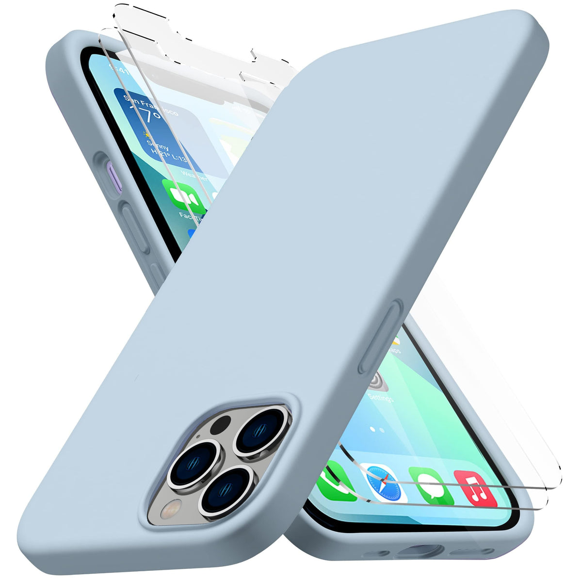Light Blue Silicone Case with Glass Screen Protectors V468