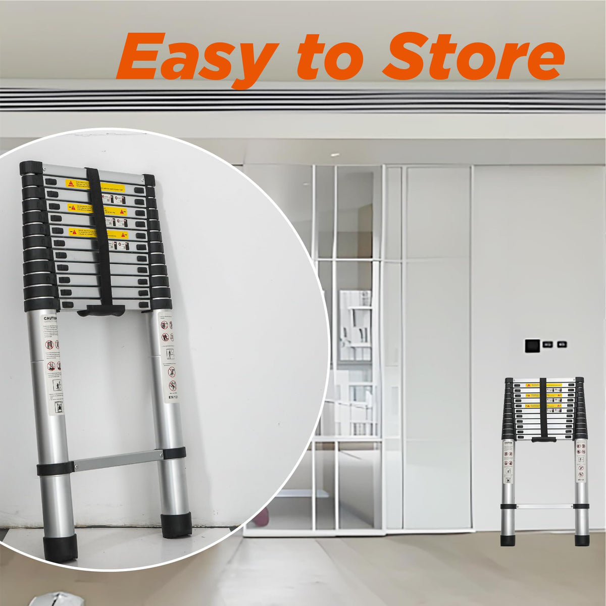 12.5FT Aluminum Telescoping Ladder 300 lbs J718