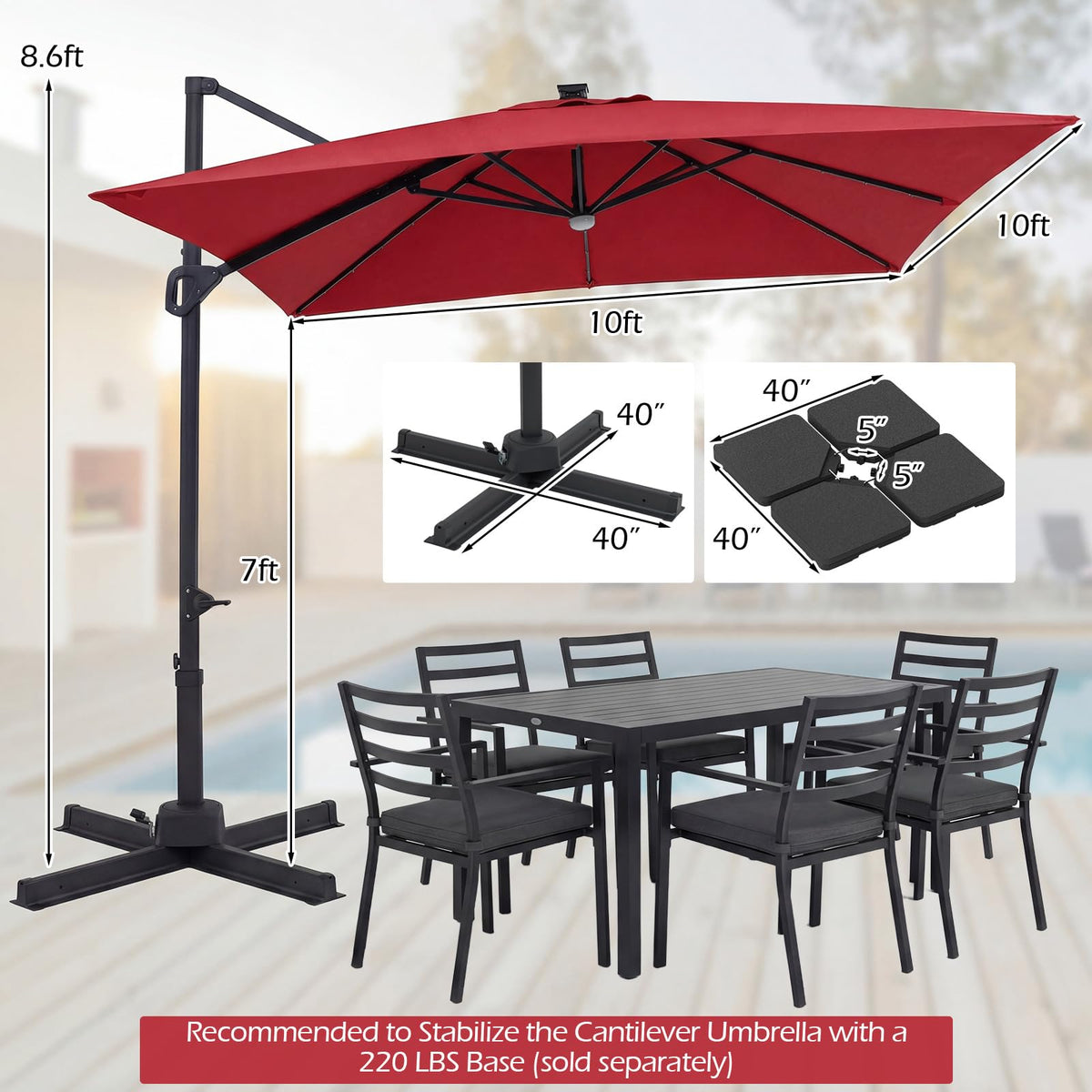 10ft Solar LED Patio Umbrella with Aluminum Pole R312973