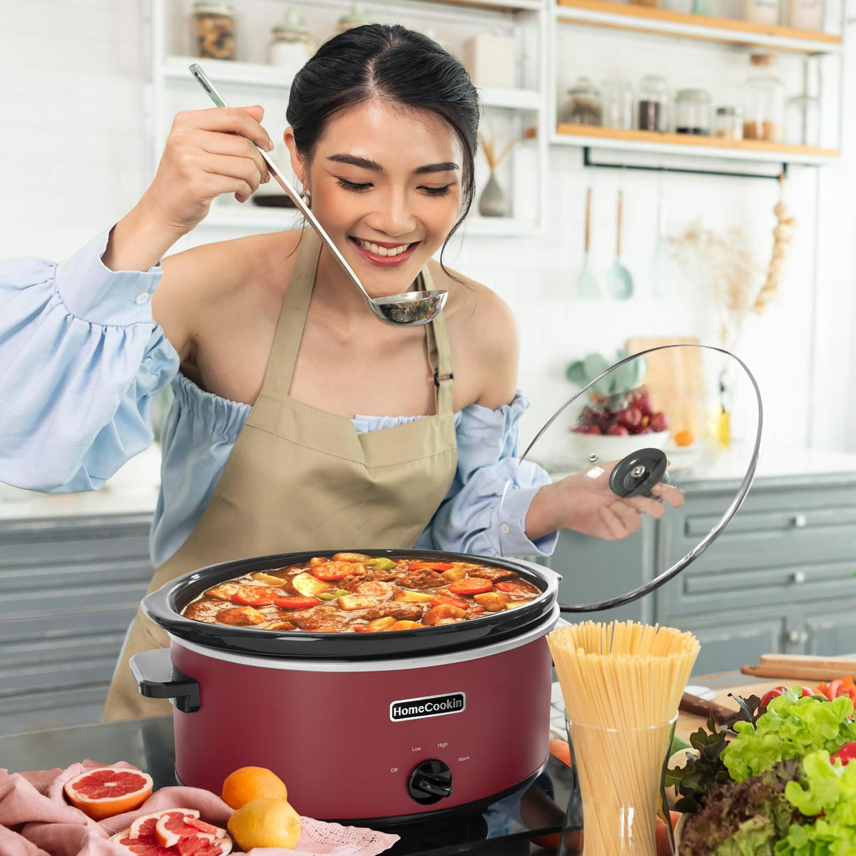 7 Quart Oval Manual Slow Cooker with 3 Cooking Settings A8236