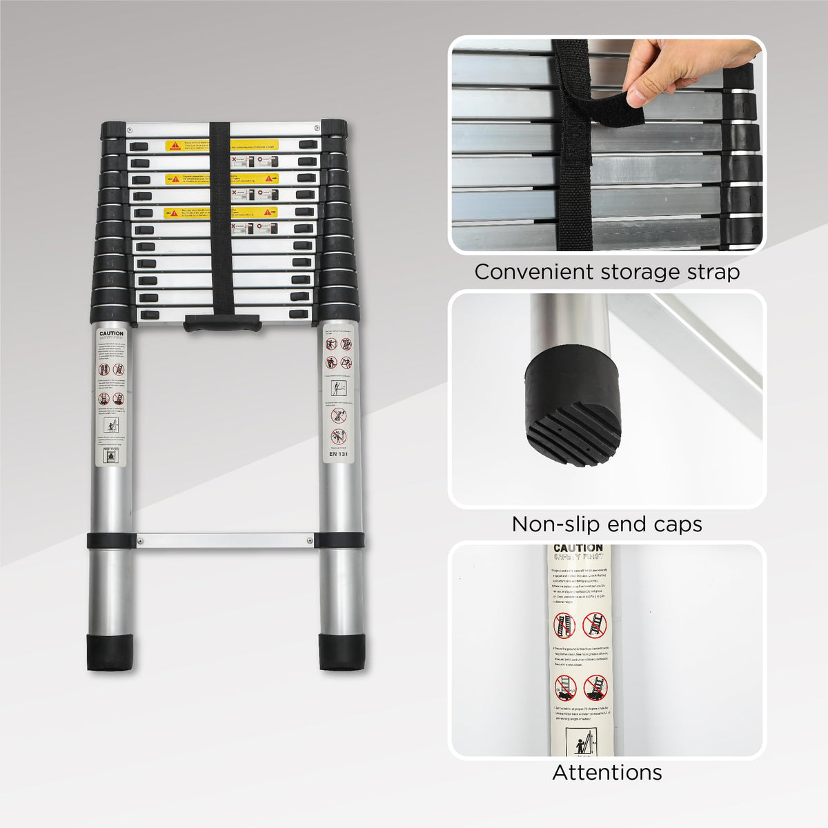 12.5FT Aluminum Telescoping Ladder 300 lbs J718