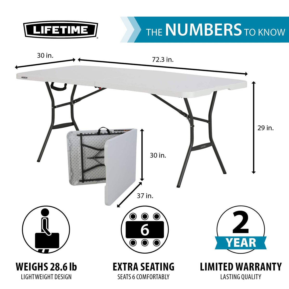 6 Feet White Granite Folding Table U3074