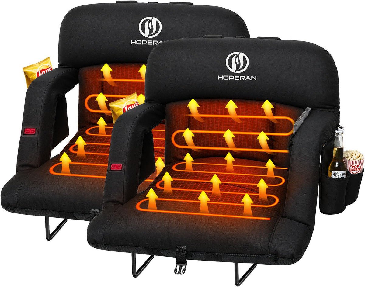 25" Heated Stadium Seats for Bleachers, 4.3" Extra Thick, Black 2PC J17668