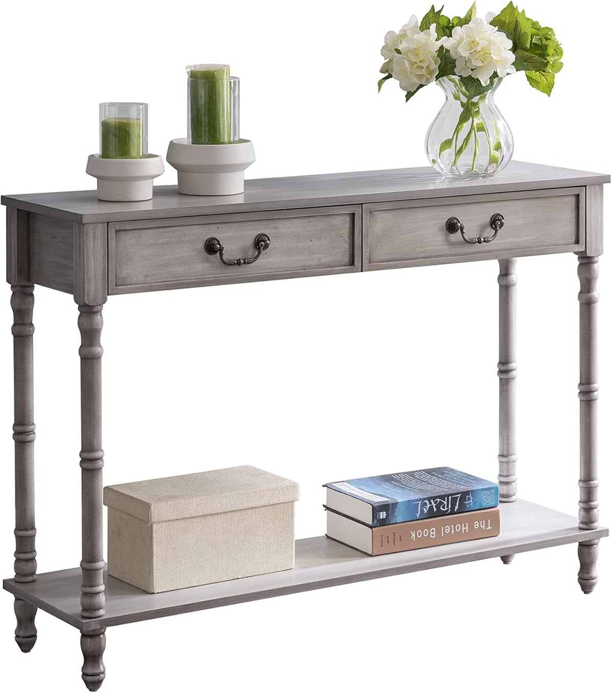 Washed Oak Wood Console Table with 2 Drawers P1140