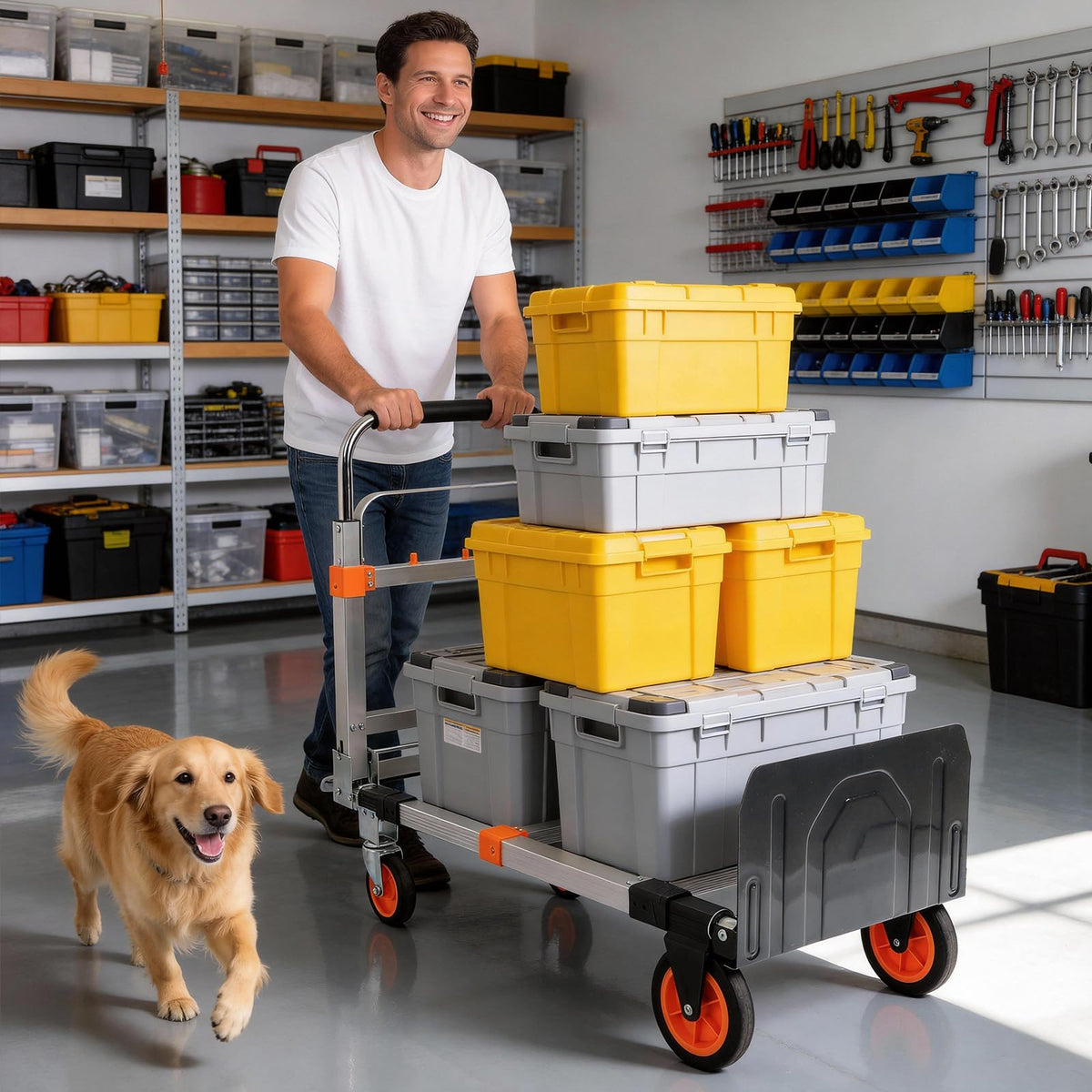 Folding Hand Truck Dolly Cart with Wheels, 500lb Load, Silver Orange Z391