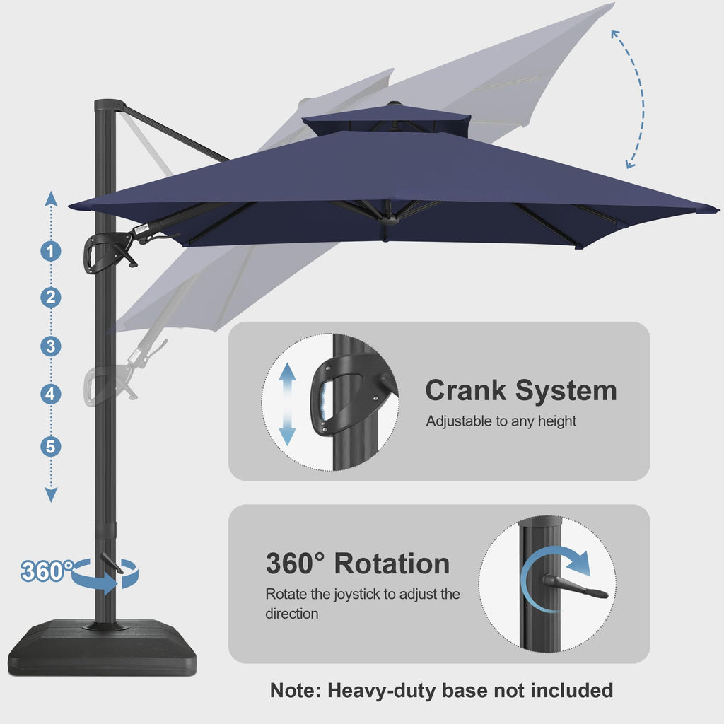 10x10 FT Square Navy Blue Cantilever Patio Umbrella J824639