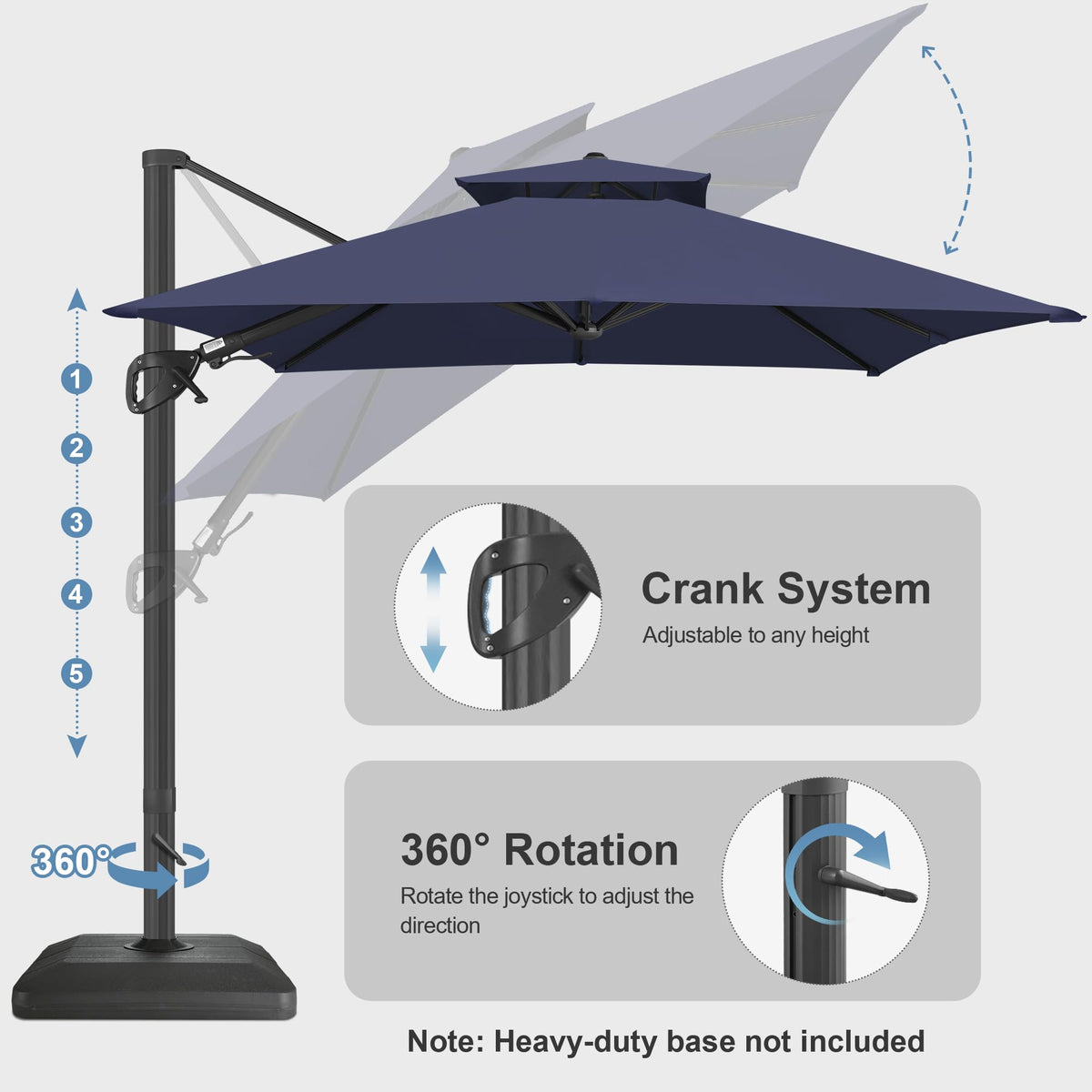 10x10 FT Square Navy Blue Cantilever Patio Umbrella J824639