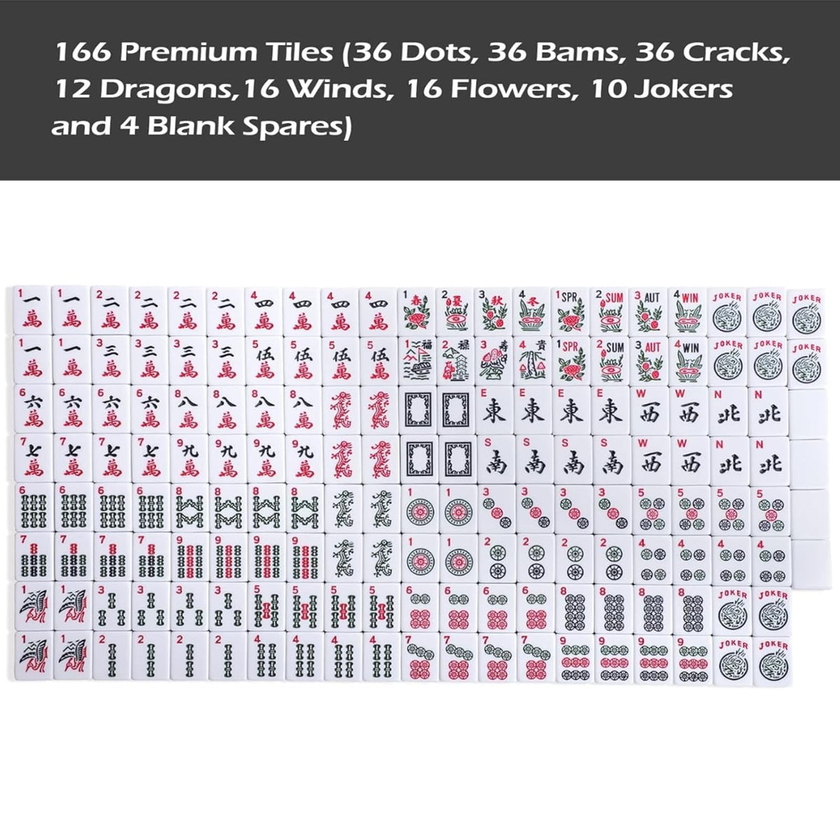 American Mahjong Game Set, 166 White Tiles, 4 Color Rack/Pushers, Blue Carrying Bag U7019