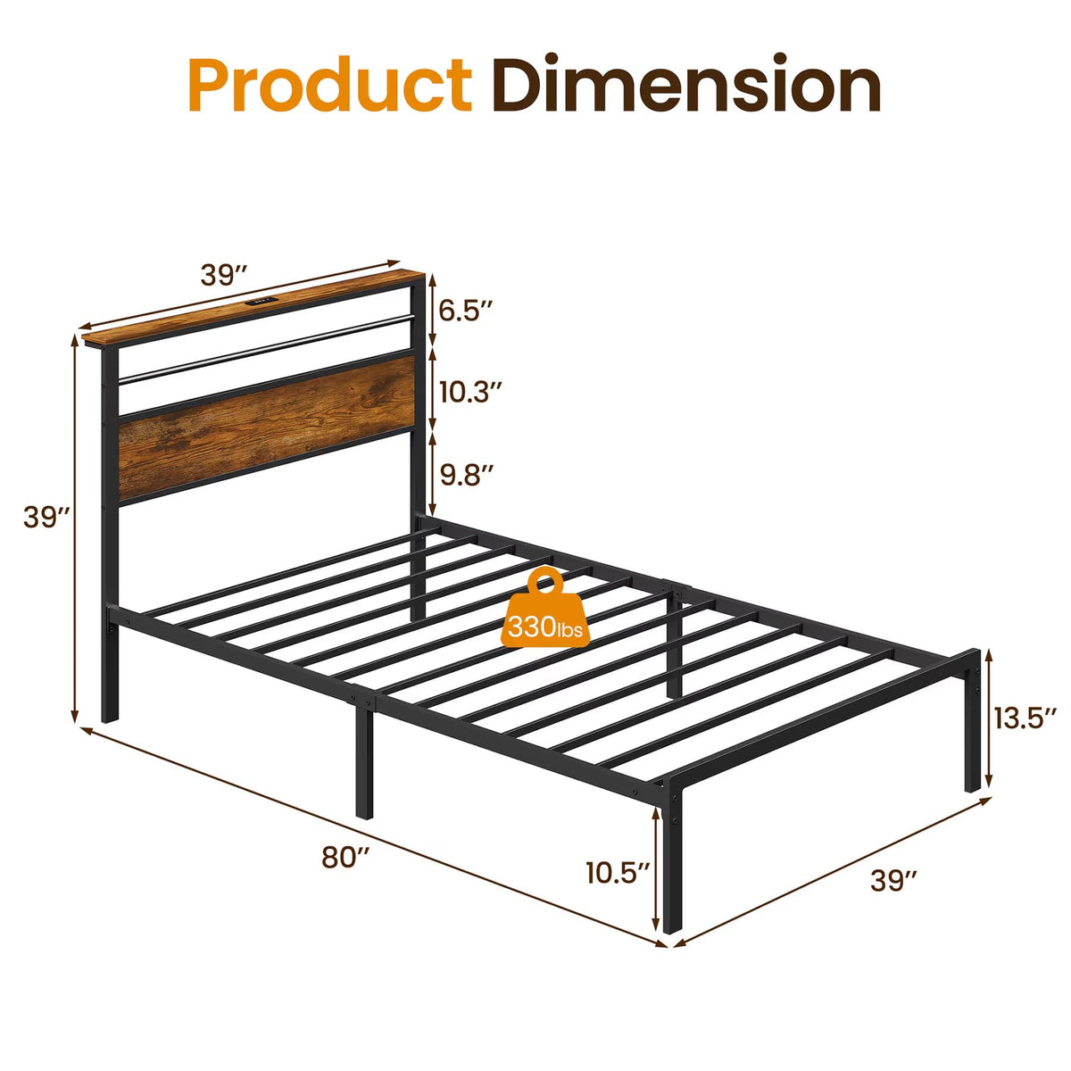 Black Twin Bed Frame with Headboard G16956