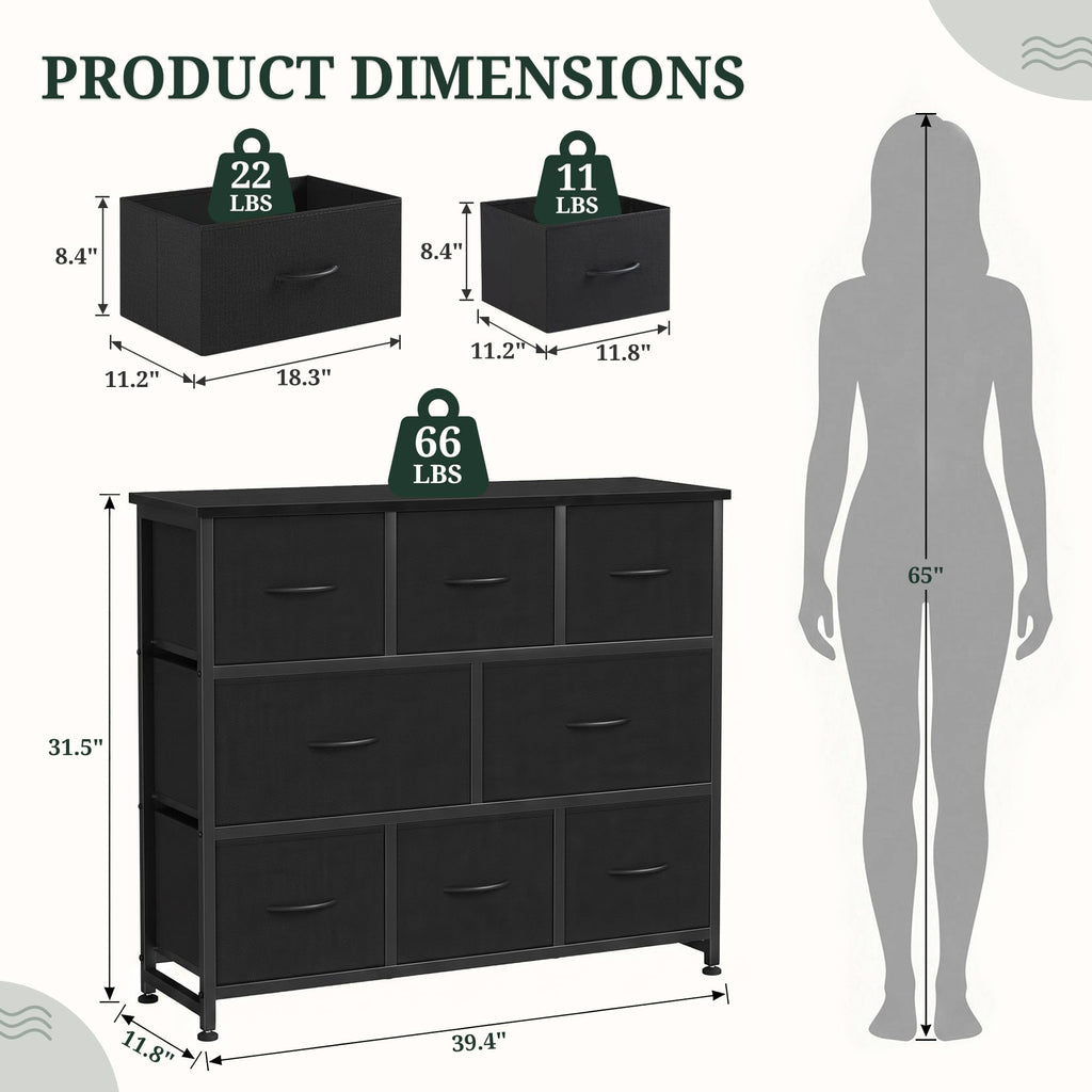 8 Drawer Fabric Dresser with Wood Top A649