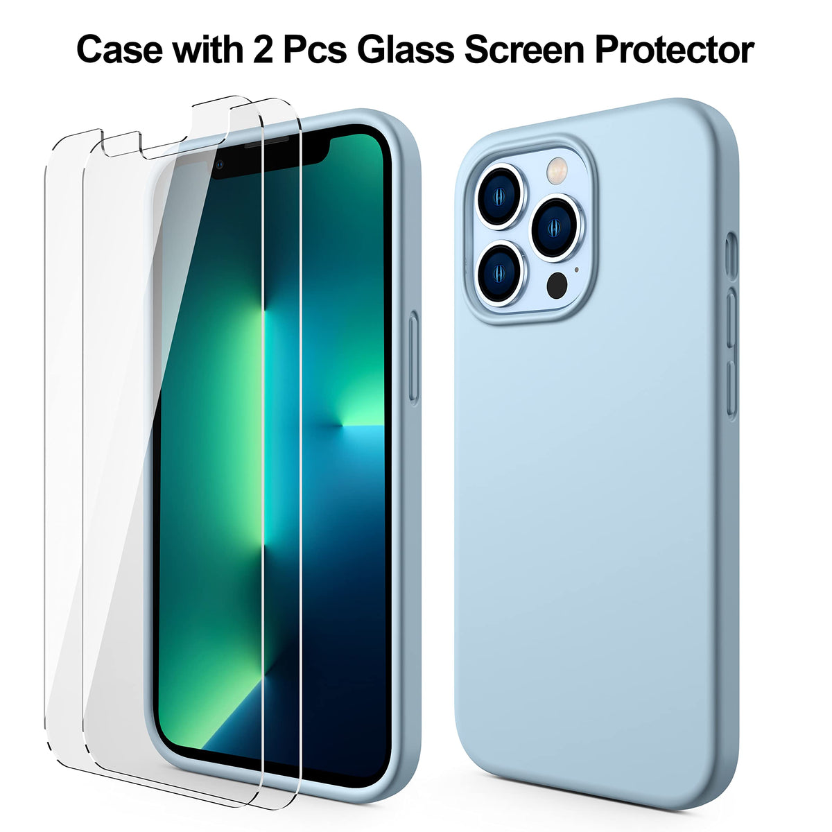 Light Blue Silicone Case with Glass Screen Protectors V468