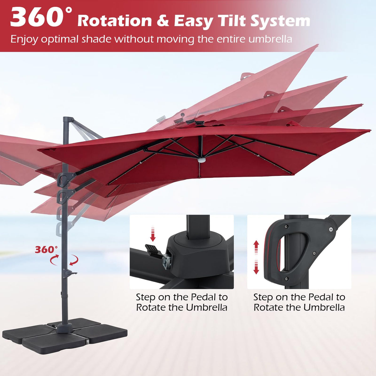 10ft Solar LED Patio Umbrella with Aluminum Pole R312973