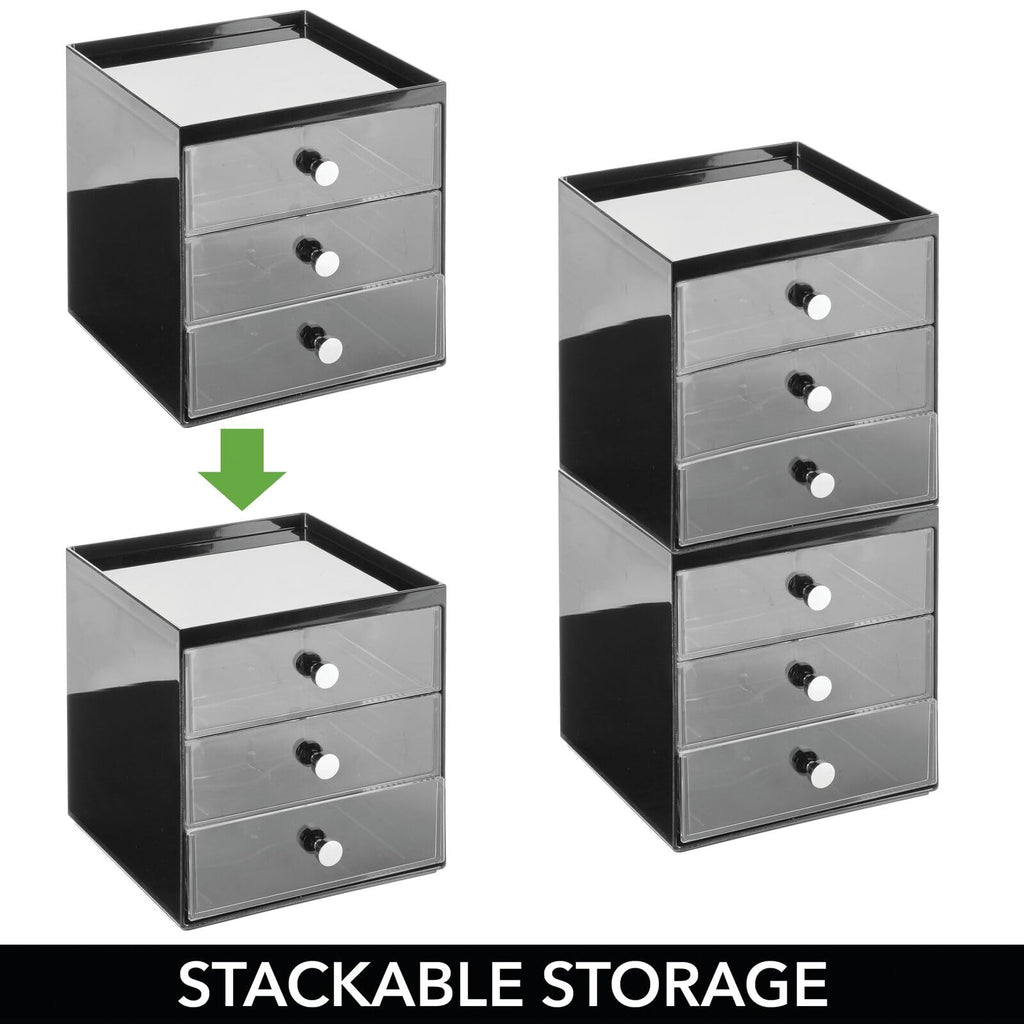 Makeup Organizer Storage Cube with 3 Drawers Black/Clear B3191