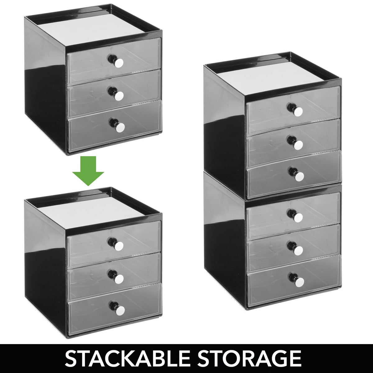 Makeup Organizer Storage Cube with 3 Drawers Black/Clear B3191